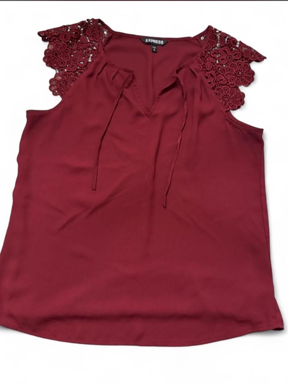 Express Women's Burgundy Lace-Shoulder Sleeveless Top